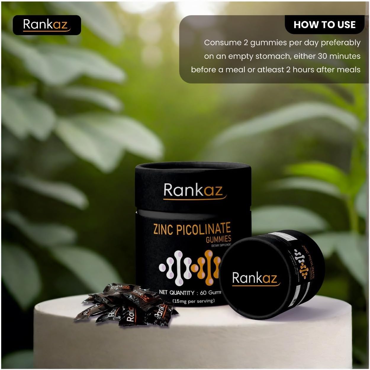 Zinc Picolinate 15 mg Chewable Gummies for Immune System and Hormone Support - 60 Servings for Joint Health, Muscle Growth, and Wound Healing