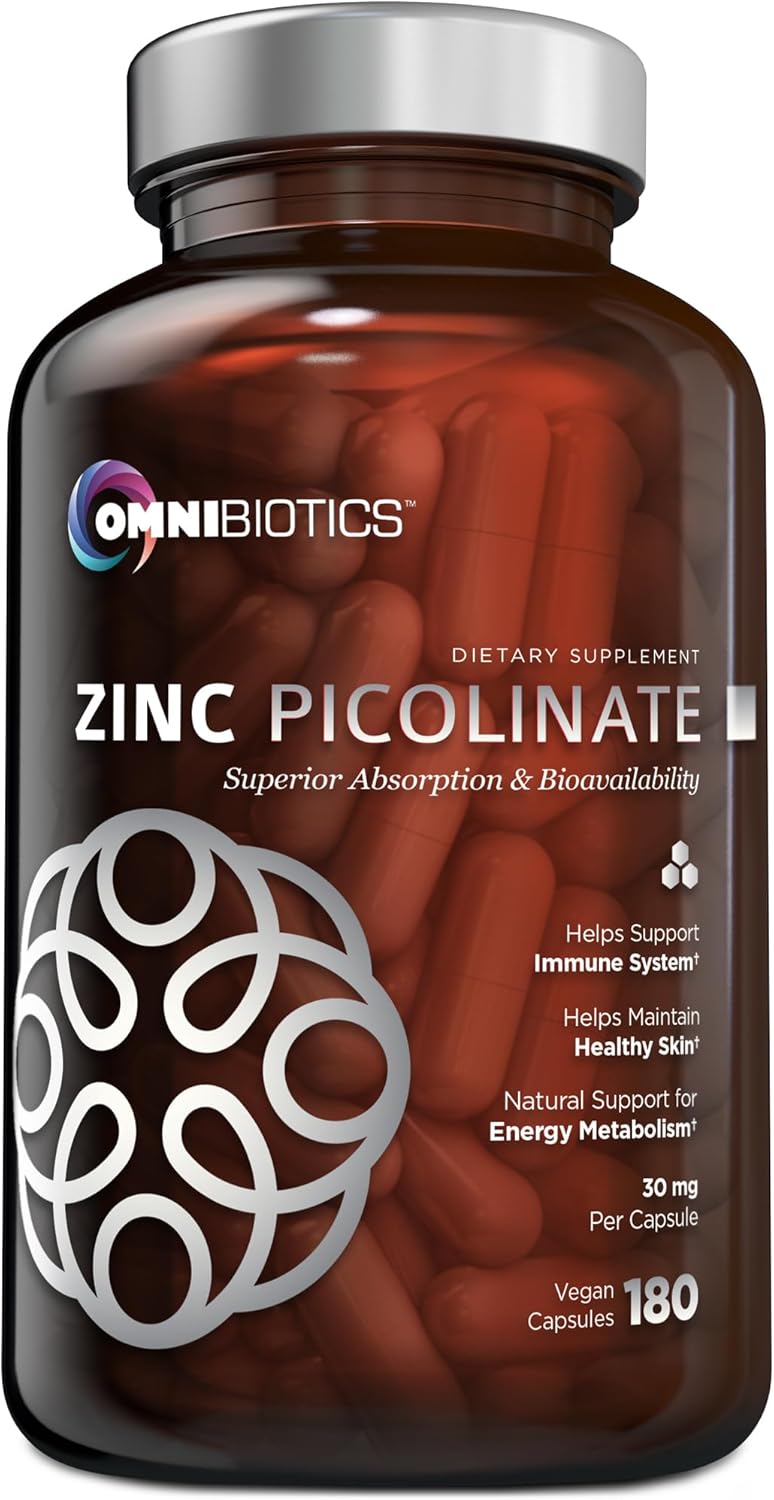 Zinc Picolinate 30mg Capsules - Immune System Support Supplement for Men & Women - High Absorption Zinc Vitamins for Healthy Skin - 180 Vegan Caps