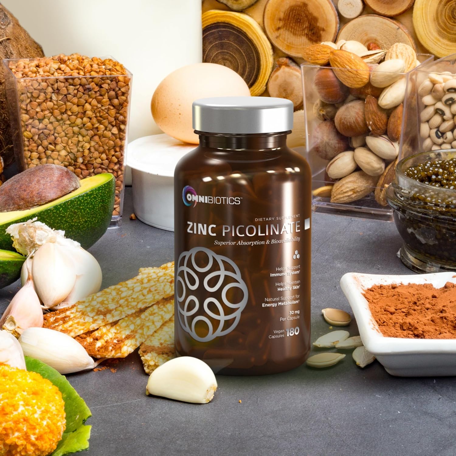 Zinc Picolinate 30mg Capsules - Immune System Support Supplement for Men & Women - High Absorption Zinc Vitamins for Healthy Skin - 180 Vegan Caps