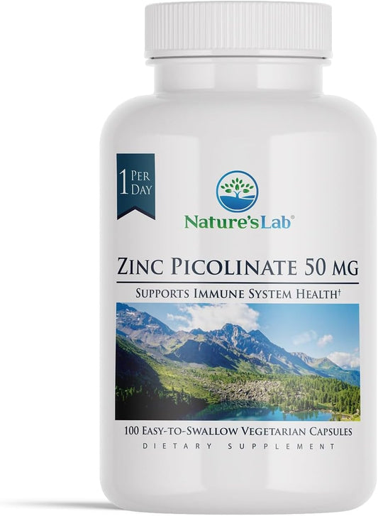 Zinc Picolinate 50mg Capsules - Highly Absorbable Supplement by Nature's Lab - 100 Count (3 Month Supply)