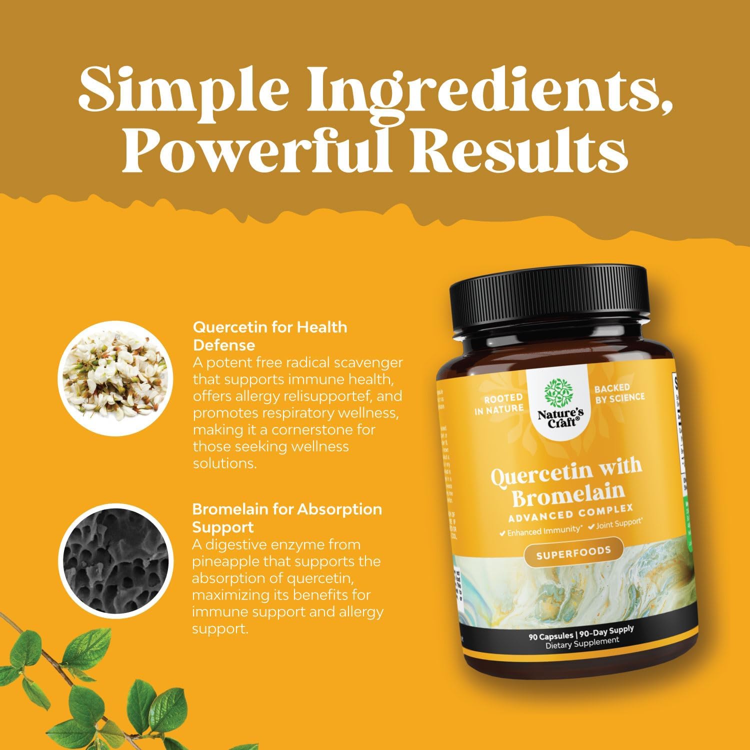 Zinc & Quercetin with Bromelain Immune Support Bundle - Promotes Nail, Skin, & Joint Health - Boosts Immunity, Brain, Lung, & Focus - Natural Health Supplements