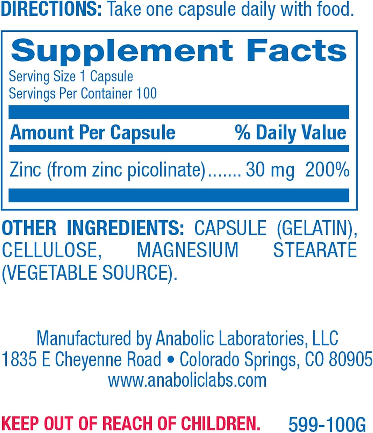 Zinotate Zinc Picolinate Supplements 30mg - 100 Capsules for Bone, Immune, Growth & Senses - Men & Women's Zinc Supplement