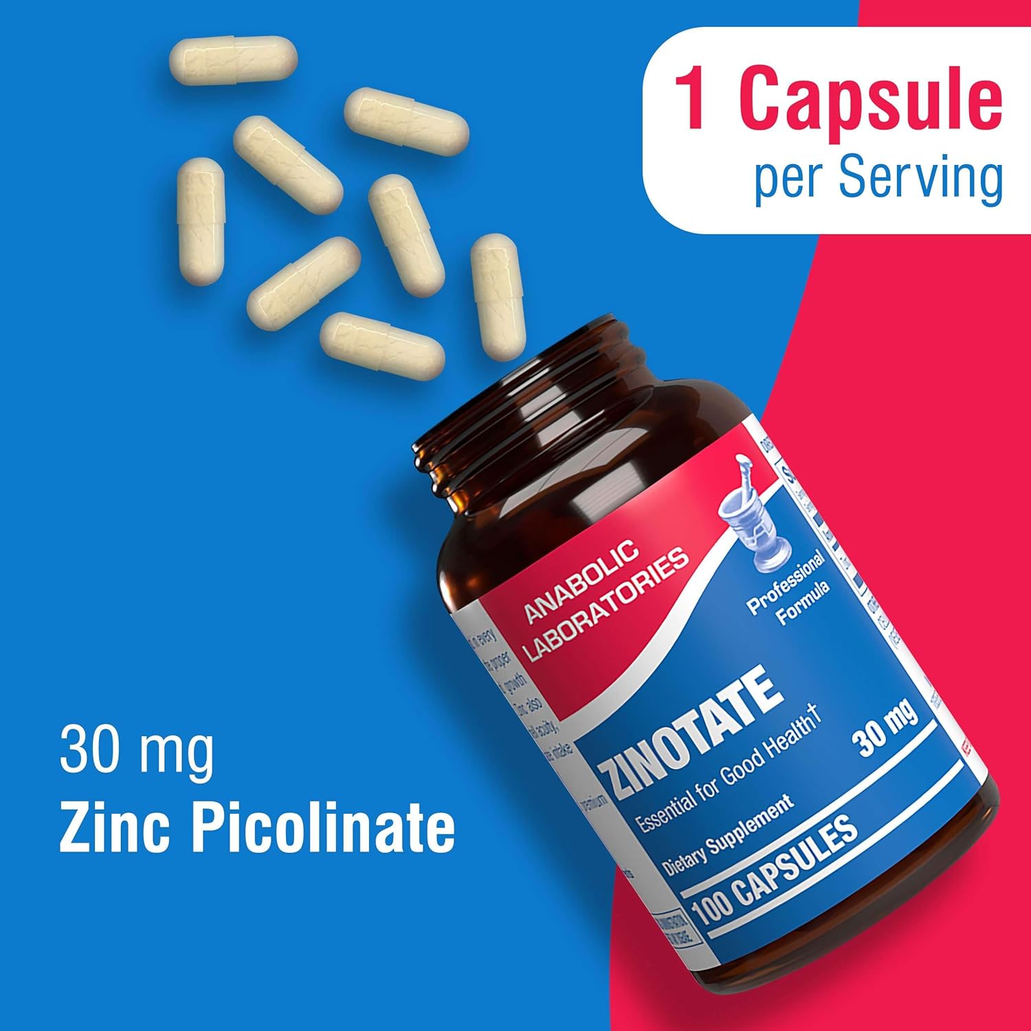 Zinotate Zinc Picolinate Supplements 30mg - 100 Capsules for Bone, Immune, Growth & Senses - Men & Women's Zinc Supplement
