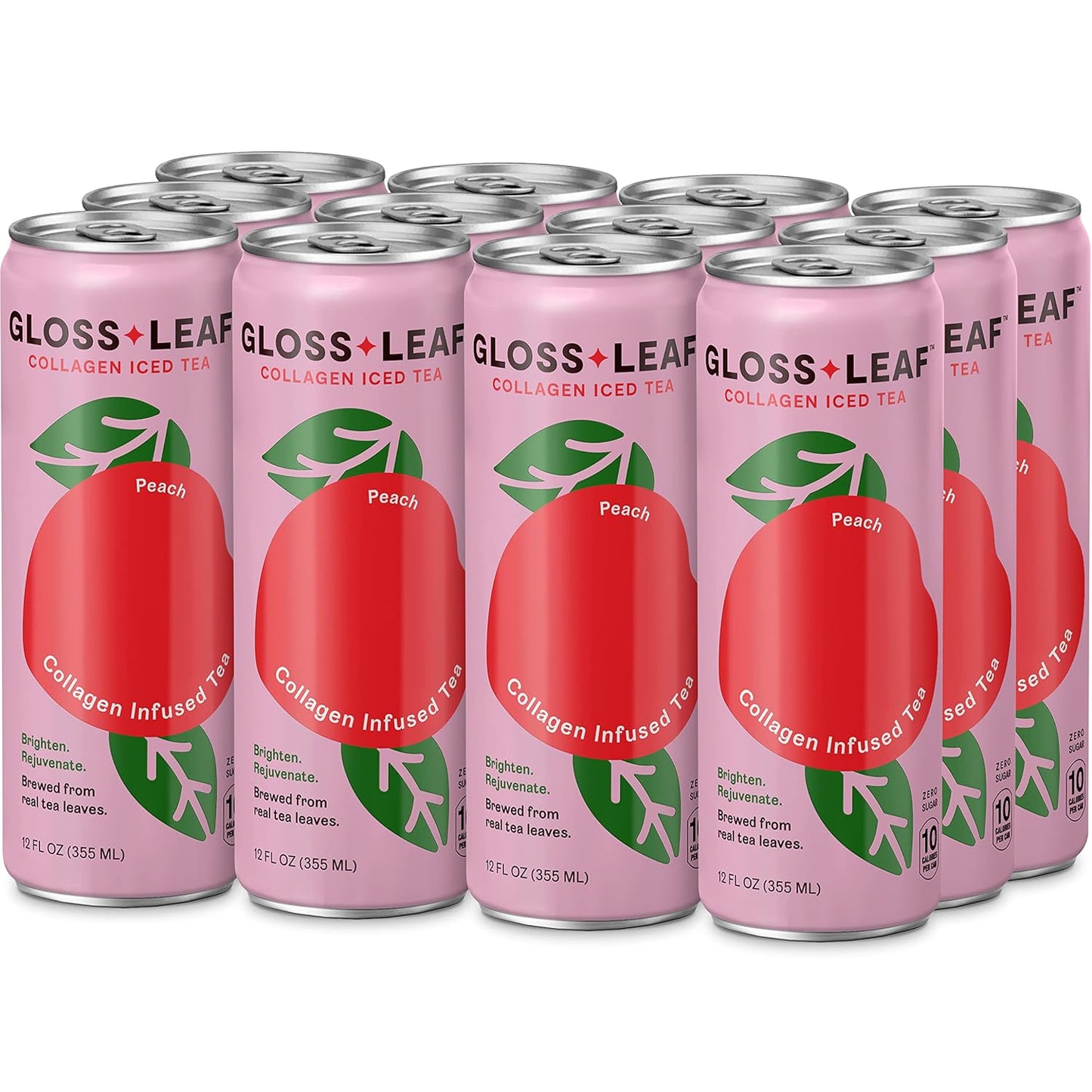 Zint Gloss Leaf Collagen Iced Tea - Zero-Sugar Peach Flavor, Beauty & Anti-Aging, 12 Fl Oz, 12 Pack