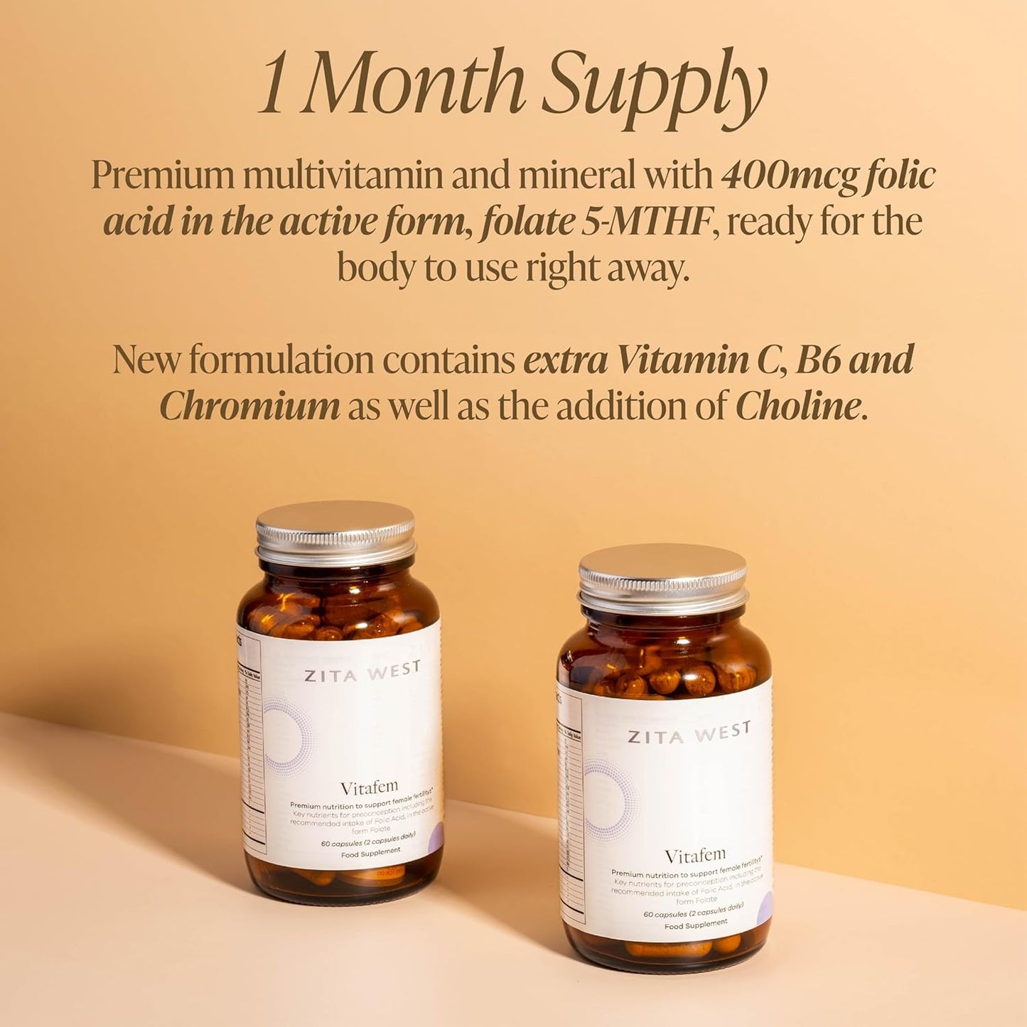 Zita West Vitafem Prenatal Vitamins with Folate - Premium Fertility Supplement for Women - 60 Capsules (1 Month Supply)