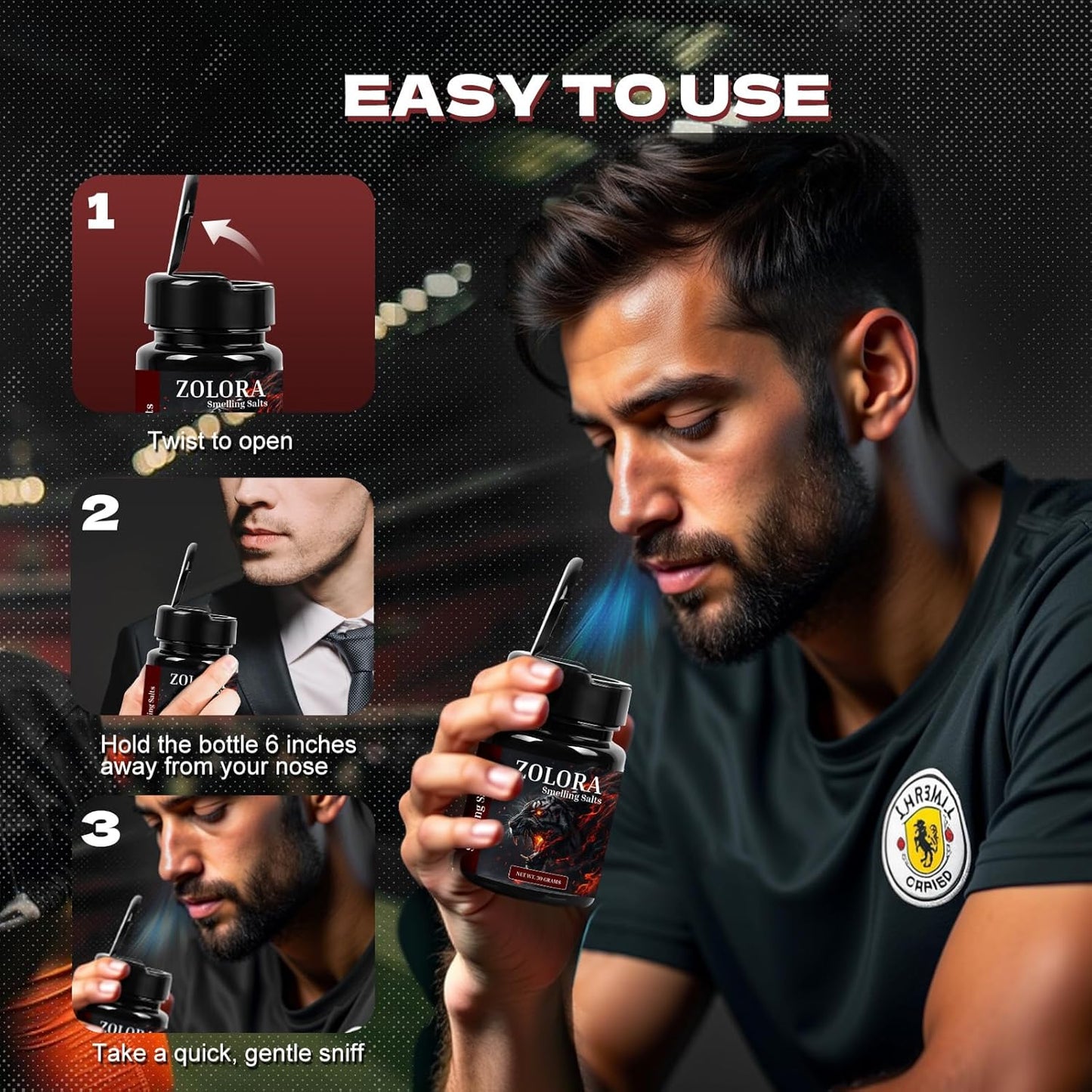 ZOLORA Smelling Salts: Powerful Ammonia Inhalants for Athletes in Powerlifting & Hockey, Energy Boost, Focus, Motivation - USA Made