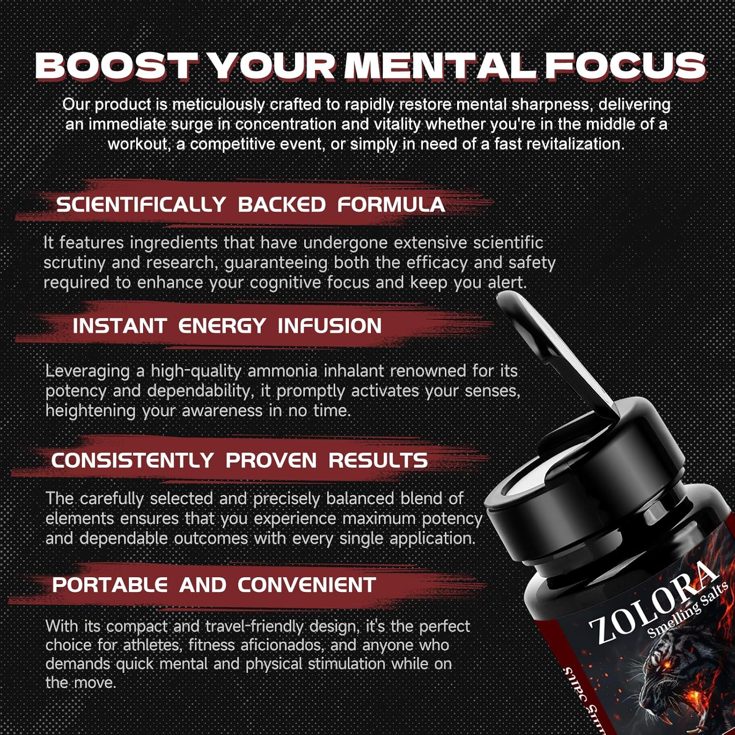 ZOLORA Smelling Salts: Powerful Ammonia Inhalants for Athletes in Powerlifting & Hockey, Energy Boost, Focus, Motivation - USA Made