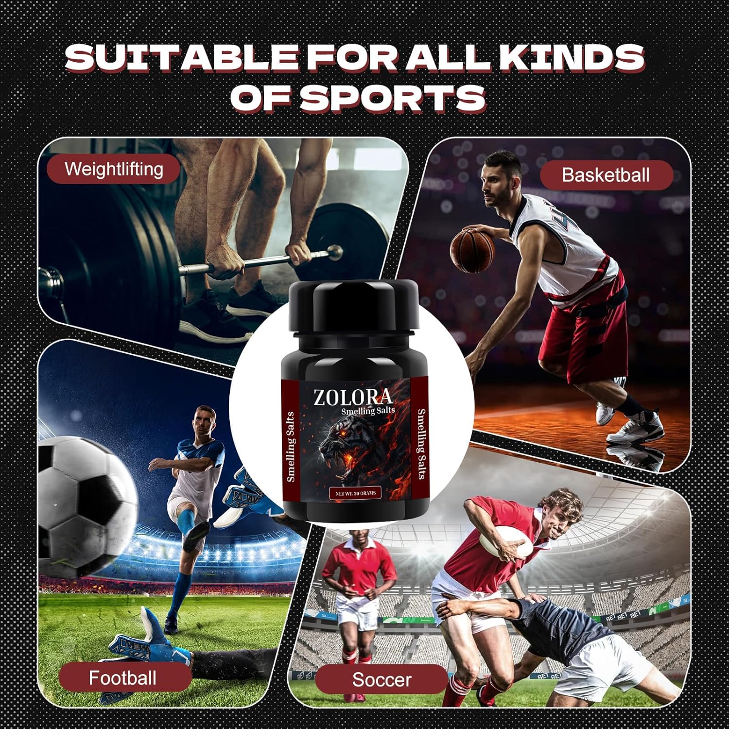 ZOLORA Smelling Salts: Powerful Ammonia Inhalants for Athletes in Powerlifting & Hockey, Energy Boost, Focus, Motivation - USA Made