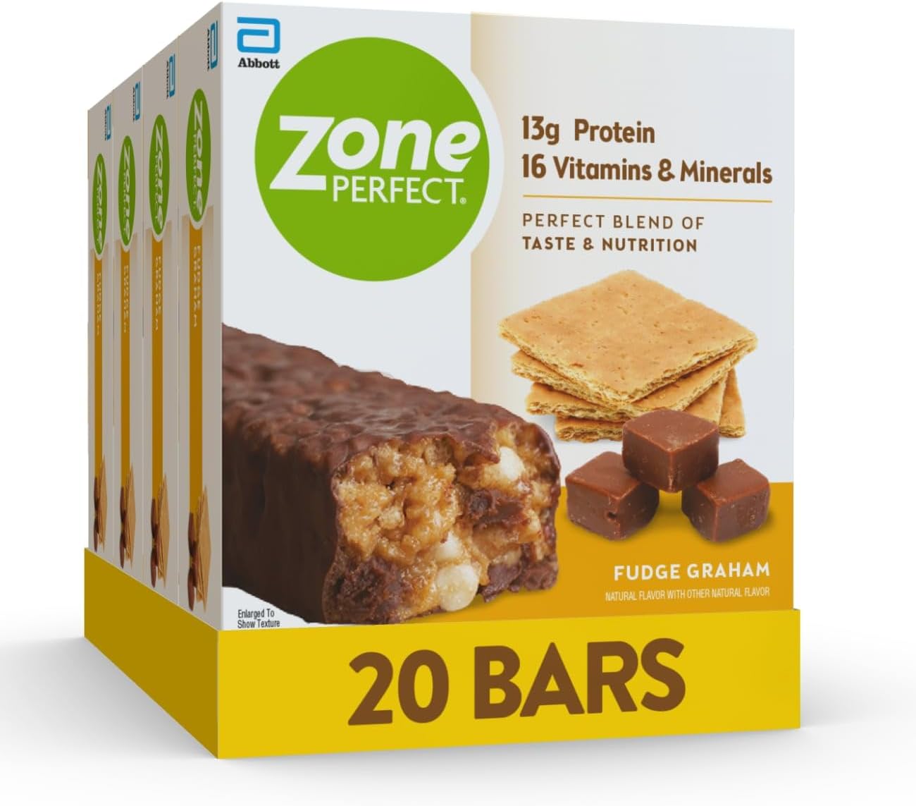 ZonePerfect Protein Bars - Fudge Graham Flavor, 20 Bars with 13g Protein and 16 Vitamins & Minerals