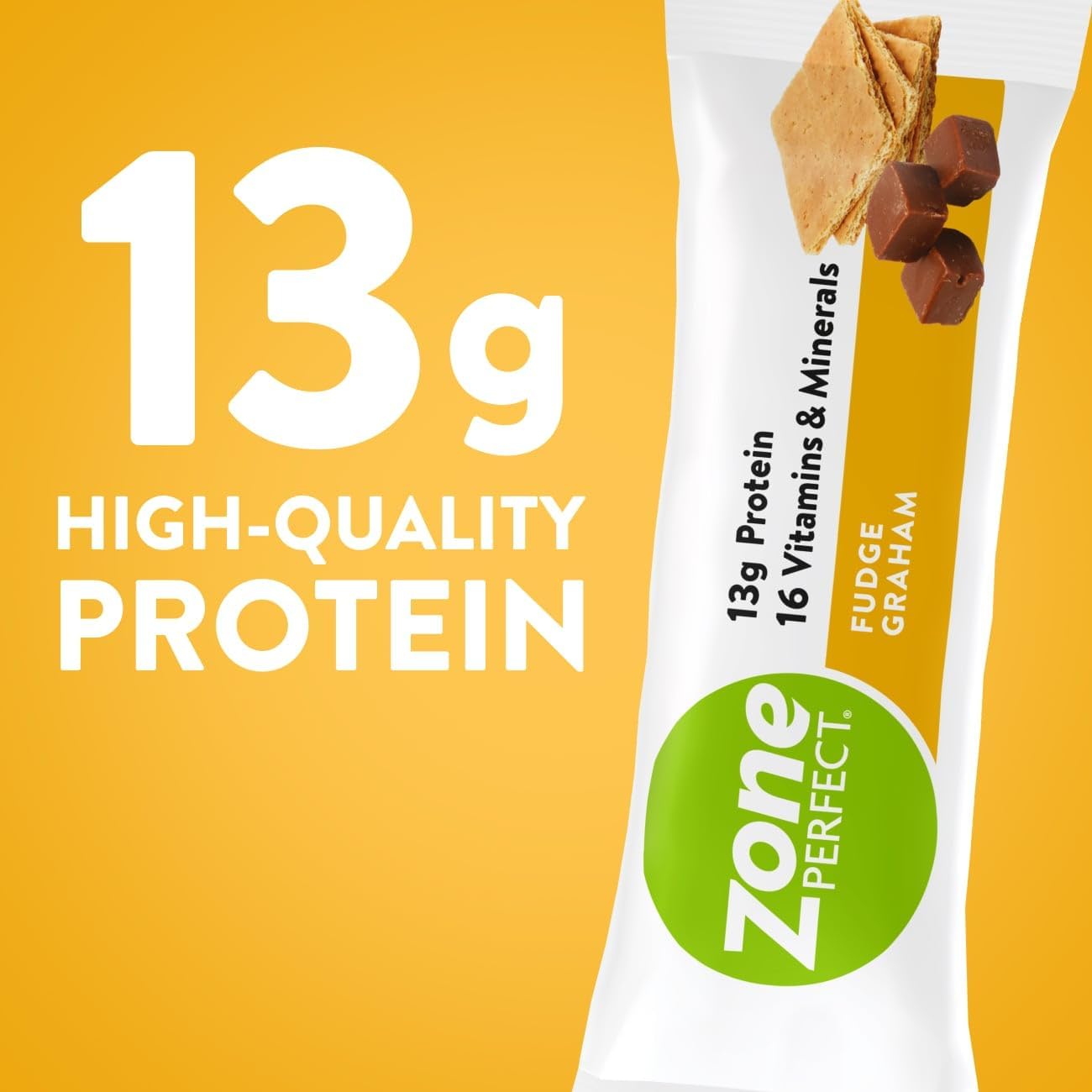 ZonePerfect Protein Bars - Fudge Graham Flavor, 20 Bars with 13g Protein and 16 Vitamins & Minerals