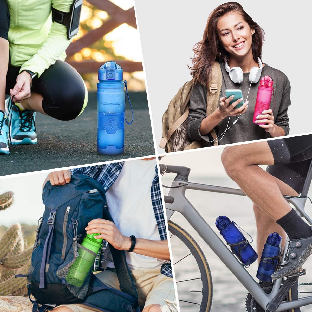 ZOUNICH BPA-Free Tritan Sports Water Bottle for Bike, Running, Gym - 32 oz, 24 oz, 16 oz, 14 oz - Premium Quality for Fitness & Cycling