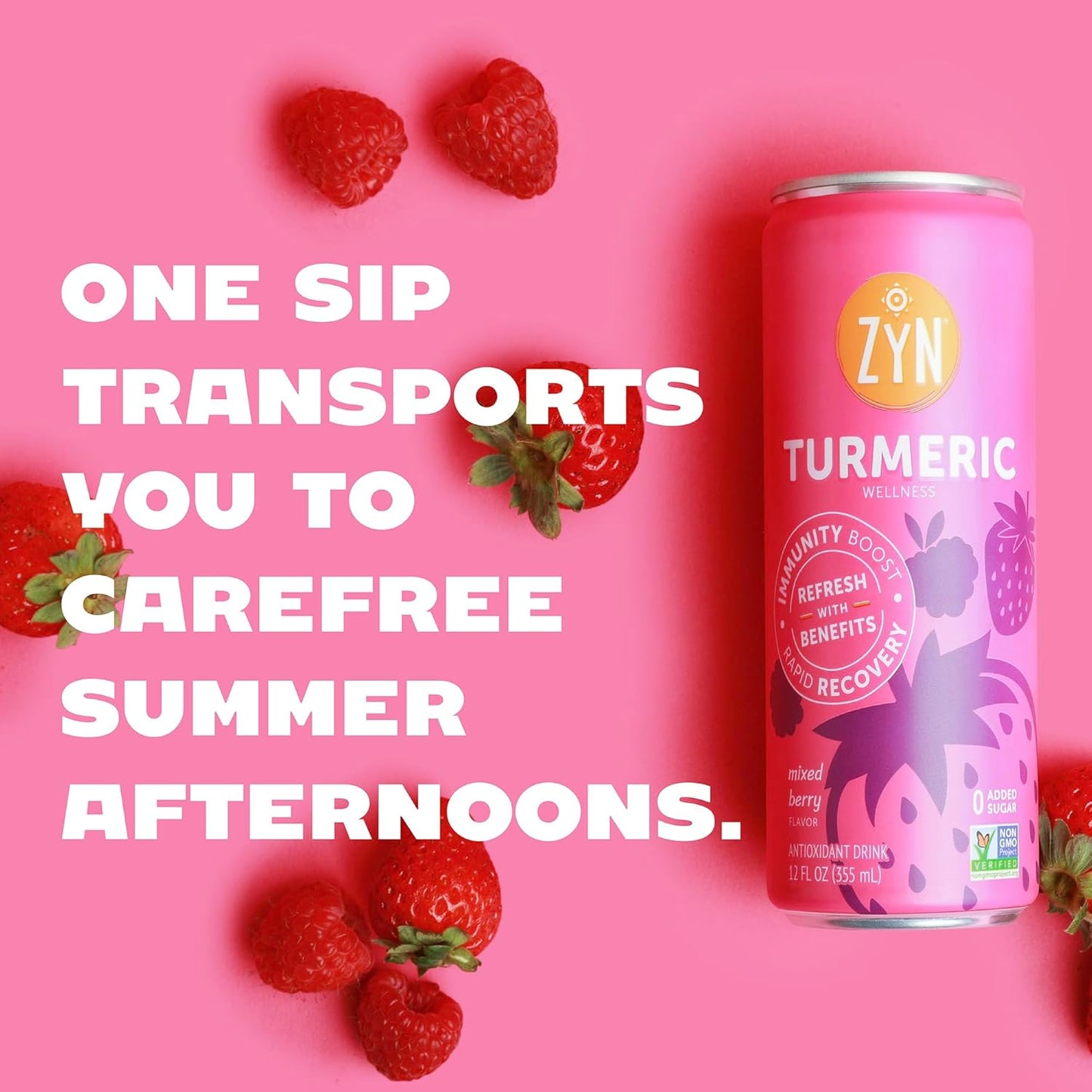 ZYN Turmeric Wellness Drink 6-Pack, Mixed Berry Flavored with Black Pepper - No Added Sugar, Low Carb & Calorie, Clean Alternative