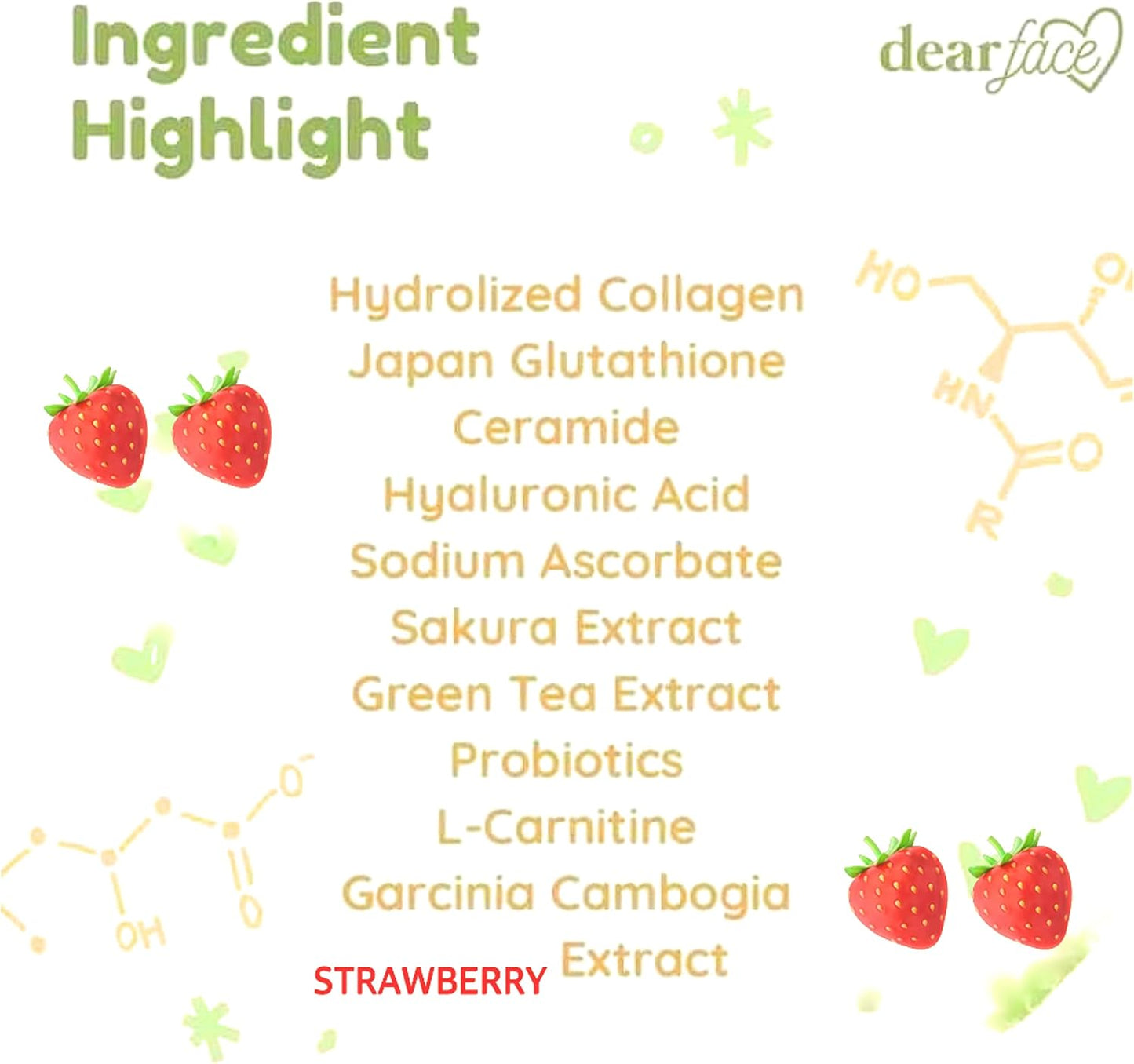 Zynxel Dear Face Strawberry Beauty Milk Japanese Collagen Drink - 50,000mg Hydrolyzed Collagen, 6.3oz (1 Pack)