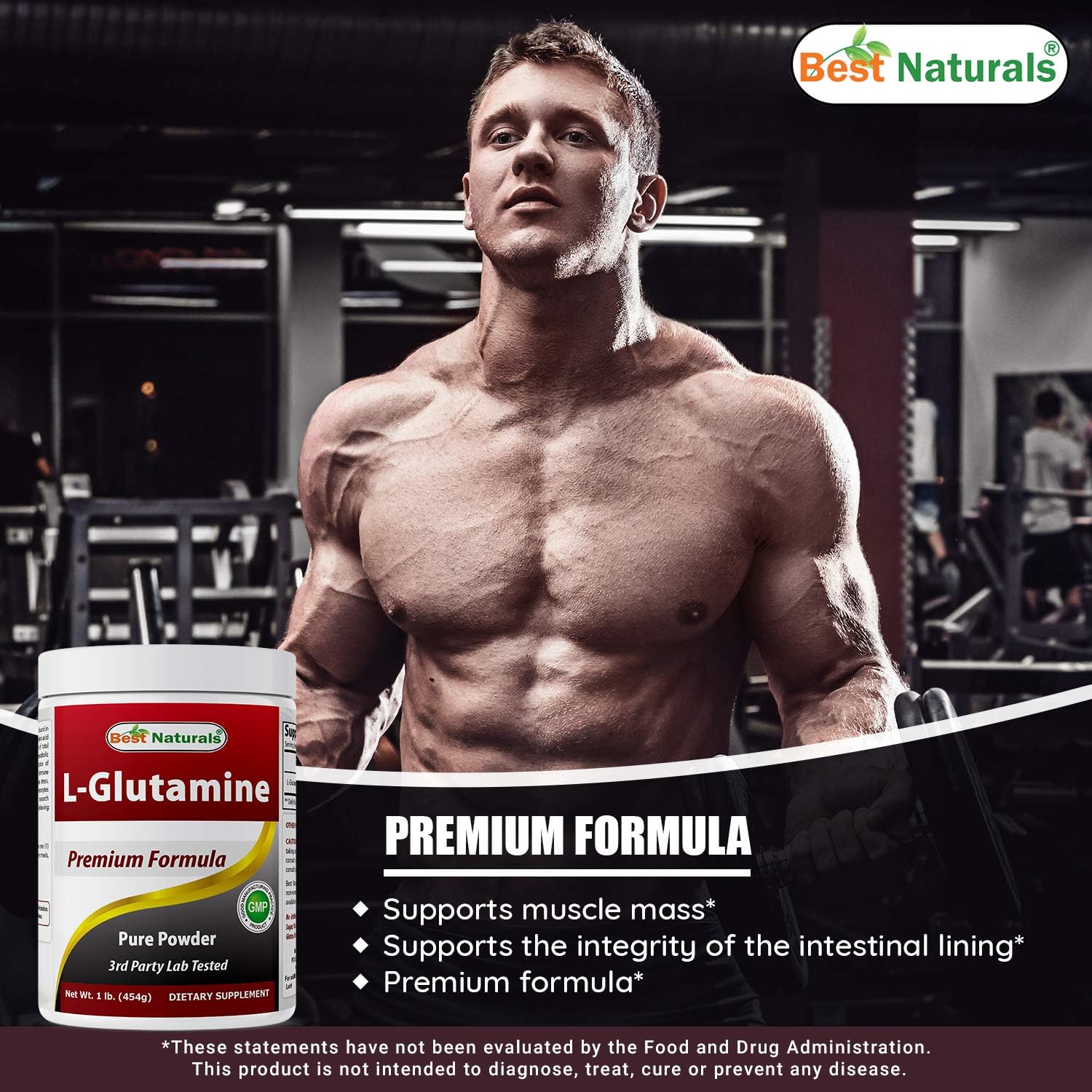 1 LB Best Naturals L-Glutamine Pure Powder with 425 mg Magnesium Glycinate - High Quality Supplements