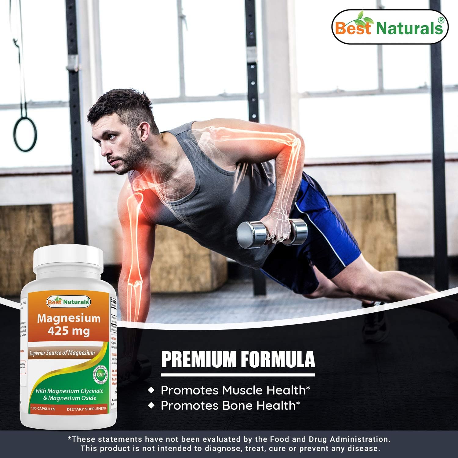 1 LB Best Naturals L-Glutamine Pure Powder with 425 mg Magnesium Glycinate - High Quality Supplements