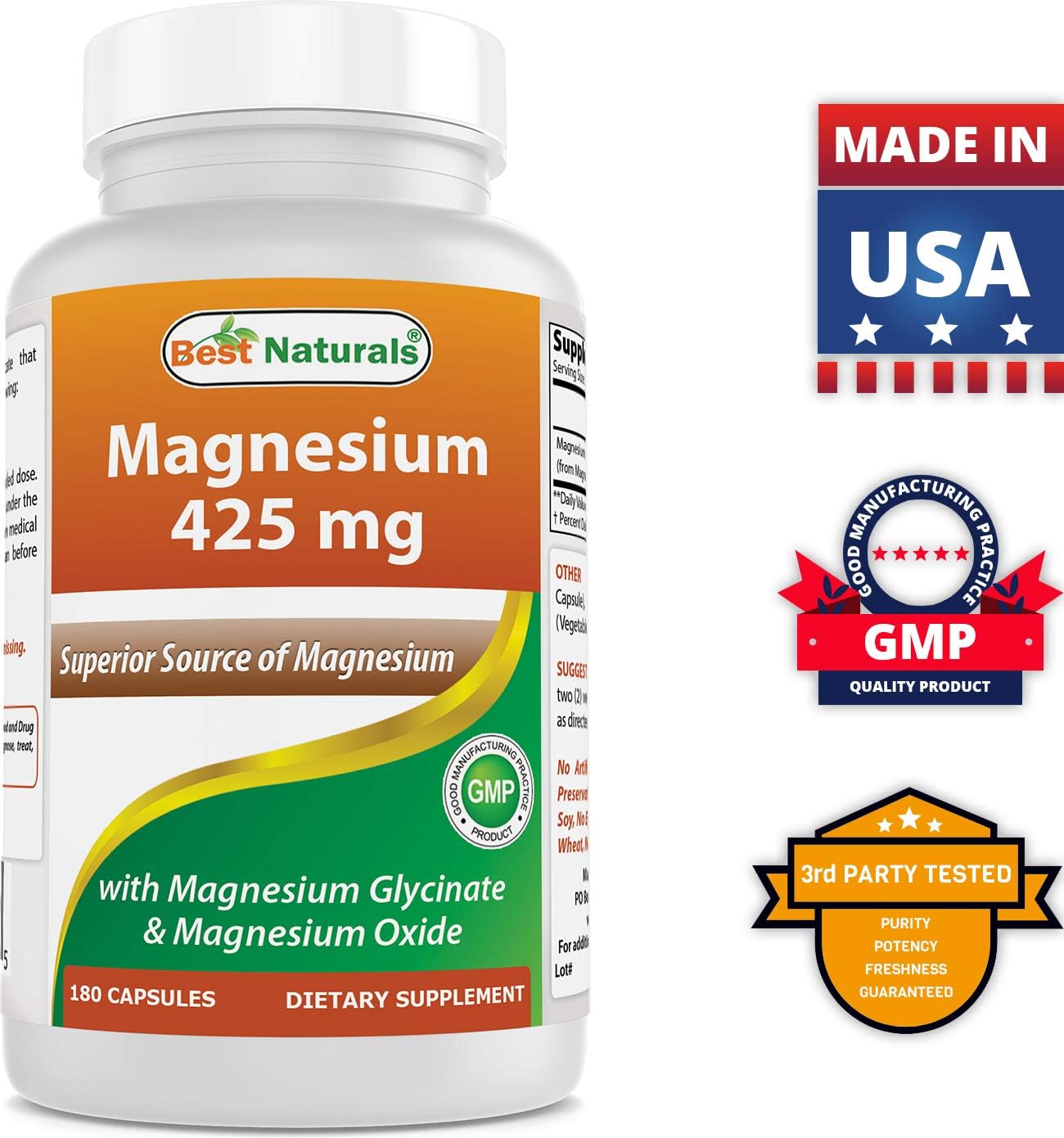 1 LB Best Naturals L-Glutamine Pure Powder with 425 mg Magnesium Glycinate - High Quality Supplements