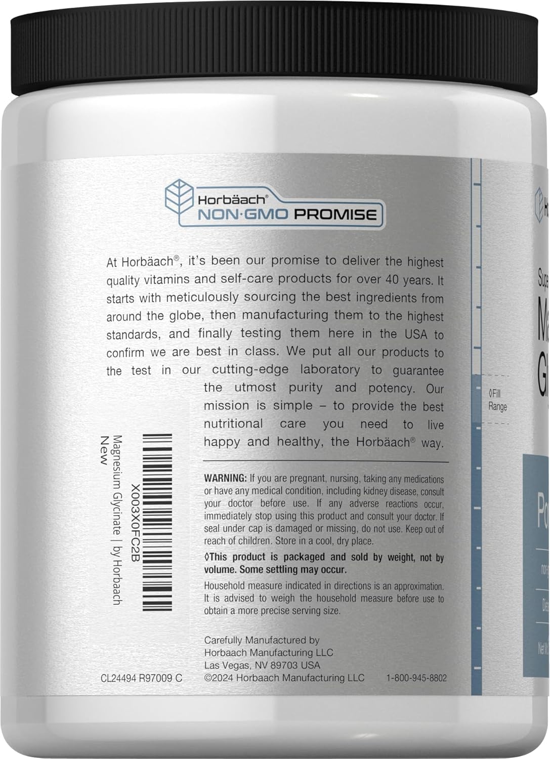 1 lb Lemon Flavored Horbäach Magnesium Glycinate Powder for Superior Absorption - Non-GMO & Gluten Free