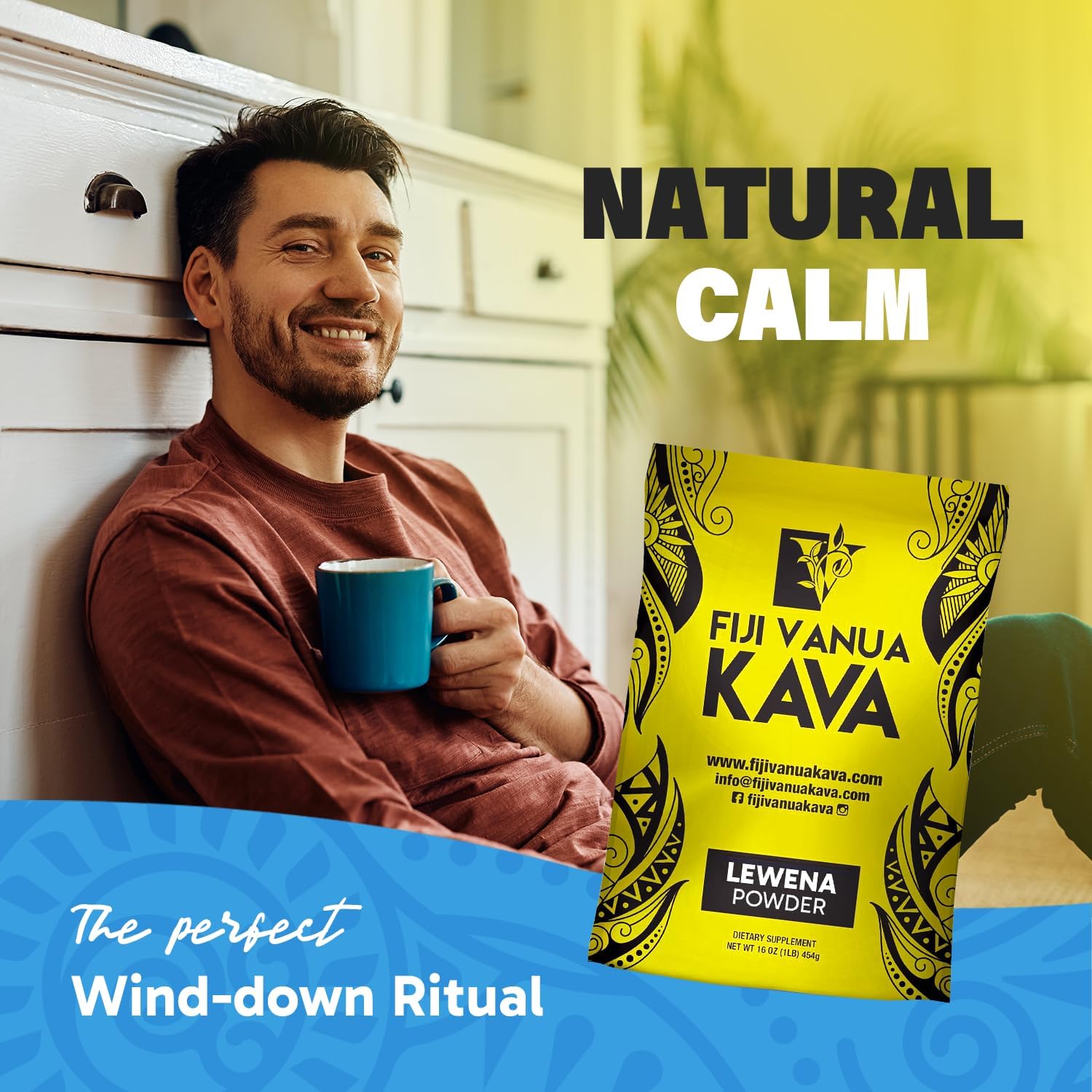 1 lb Premium Fiji Vanua Kava Lewena Powder - Smooth & Pure Basal Kava Roots, Medium Grind, 6-7% Kavalactone Content - No Additives