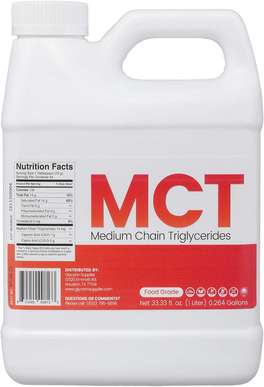 1 Liter Glycerin MCT Oil for Tinctures, Sports Nutrition, Keto & Paleo Diet - Non GMO, Halal, Vegan - Sustainable Palm Derived - Food Grade 33.33 Oz.