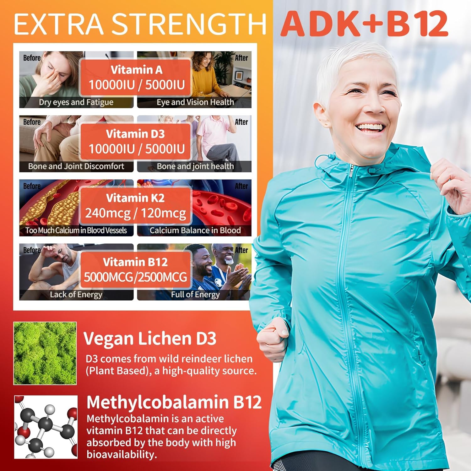 1 Pack Vitamin ADK with B12 and 1 Pack Potassium Magnesium Gummies for Daily Health Support