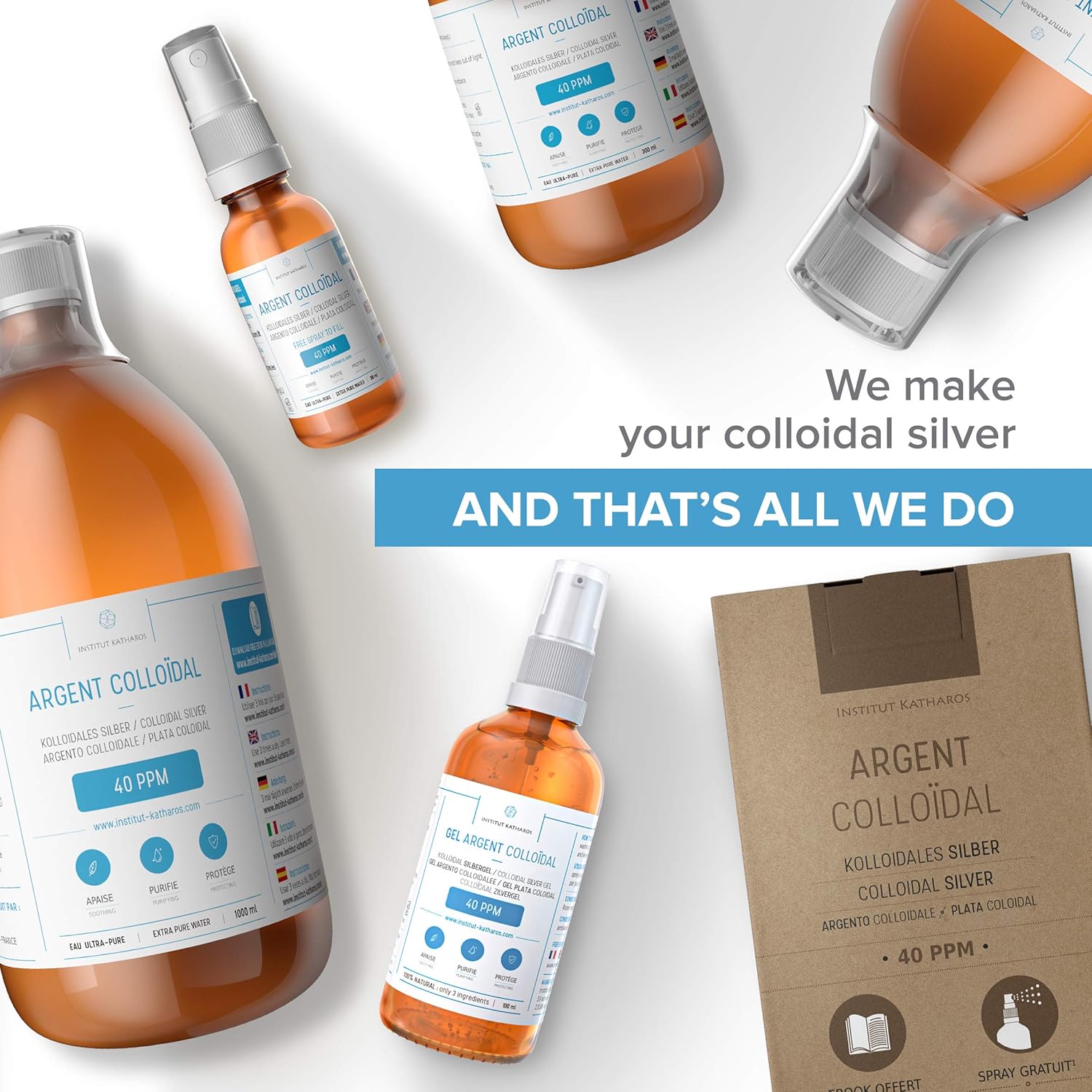 10 fl oz Institut Katharos Colloidal Silver Liquid & Spray Set - Bioactive Hydrosol Silver Water for Immune Support - 40 PPM Ionic Minerals - Organic Plata Coloidal
