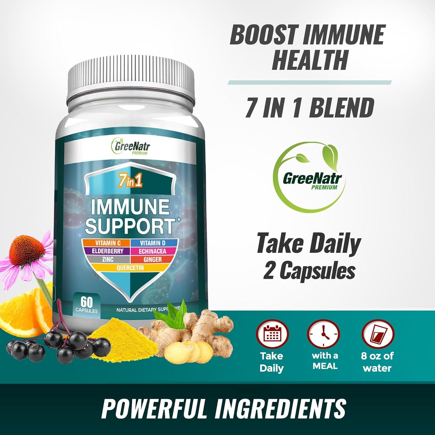 10-in-1 Mushroom Complex with Vitamin C, D3, Zinc, and Ginger - GreeNatr Powerful Supplement