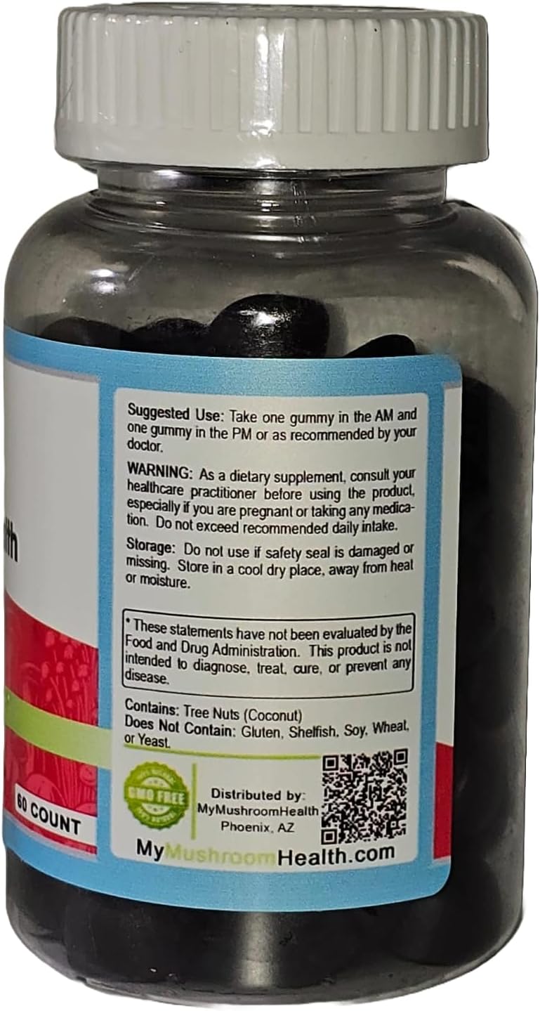 10-in-1 Mushroom Health Daily Supplement Gummies - Immune Support, Stress Relief, Energy, Focus, Mood - Berry Flavor - 60 Gummies