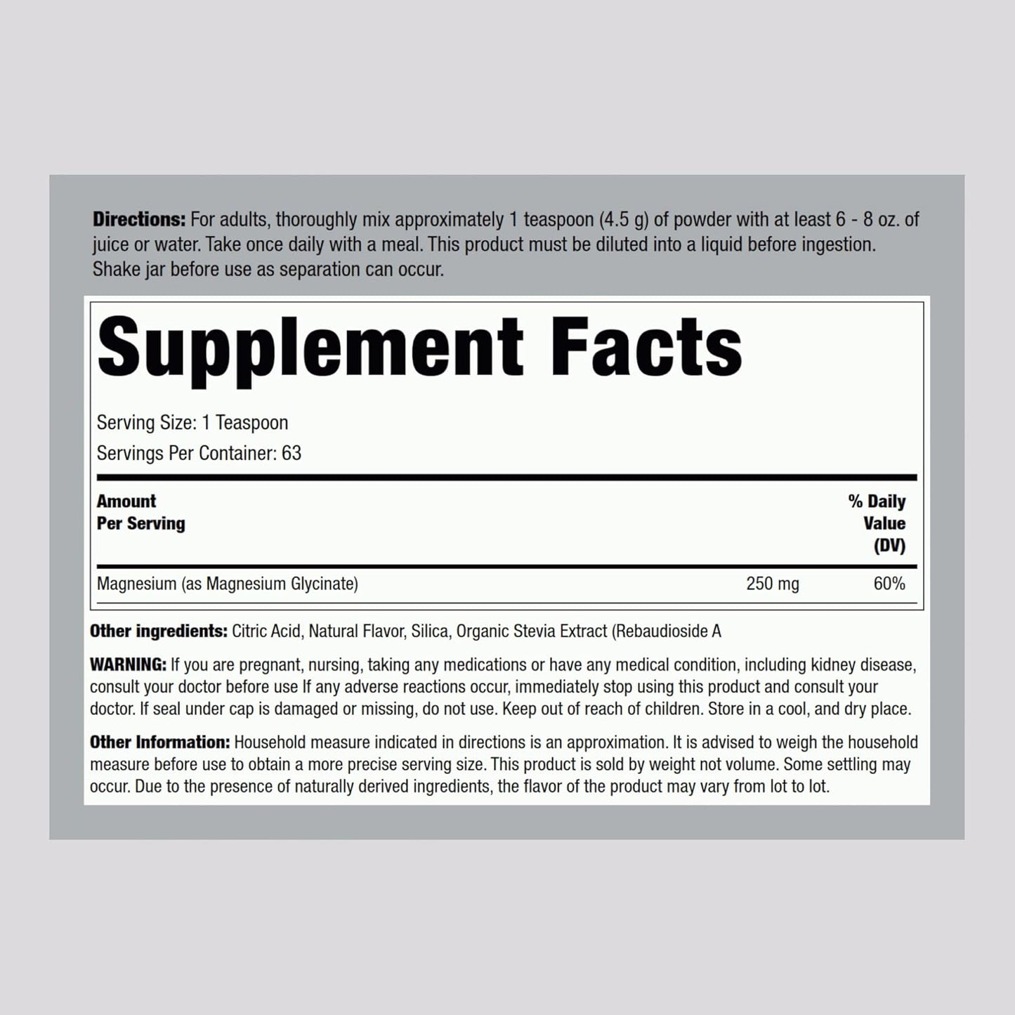 10 oz Lemon Flavored Magnesium Glycinate Powder | Chelated & Highly Absorbable | Non-GMO & Gluten Free Supplement