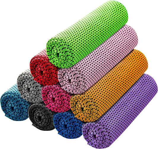 10-Pack Microfiber Cooling Towels for Neck and Face - Ideal for Gym, Travel, Yoga, Camping, Running - 10 Colors