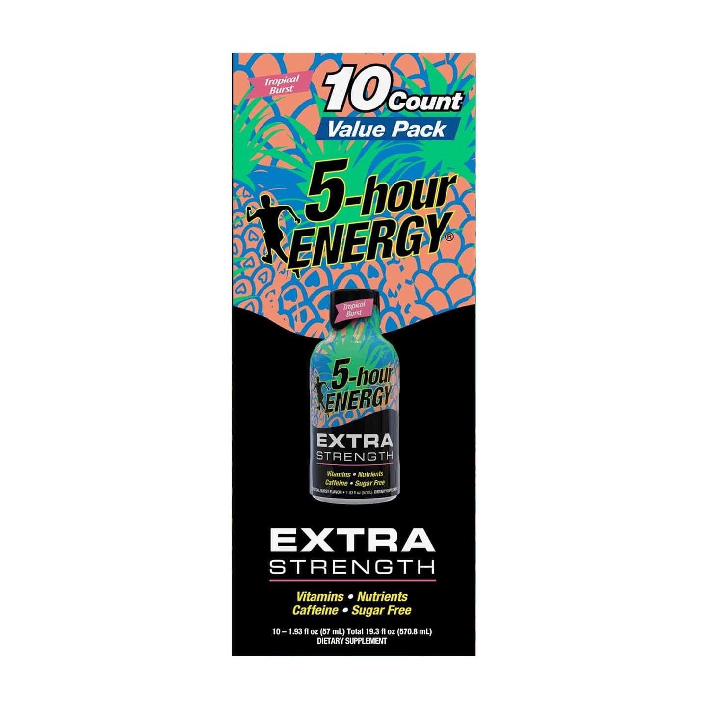 10 Pack of 5-hour Energy Shot Extra Strength, Tropical Burst Flavor - 1.93 Fl Oz Bottles