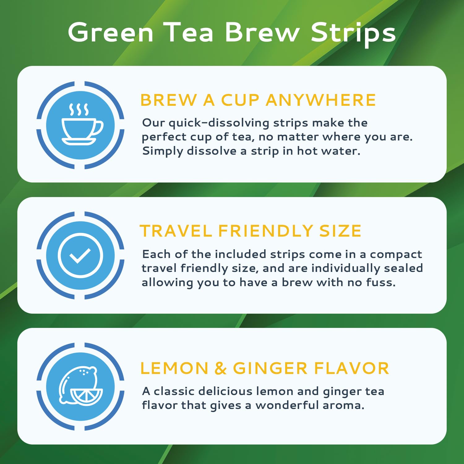 10 Pack of CALMOUR Natural Green Tea Extract Strips - On-The-Go Quick Dissolving Lemon Ginger Matcha Green Tea with Antioxidants