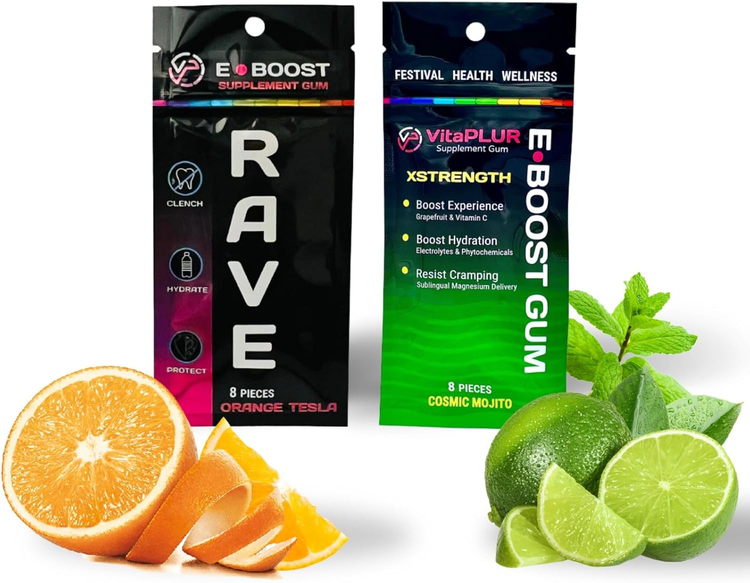 10 Pack VitaPLUR E-Boost Gum for Rave Wellness with Magnesium, Antioxidants, and Electrolytes - Adderall Comedown Relief Included