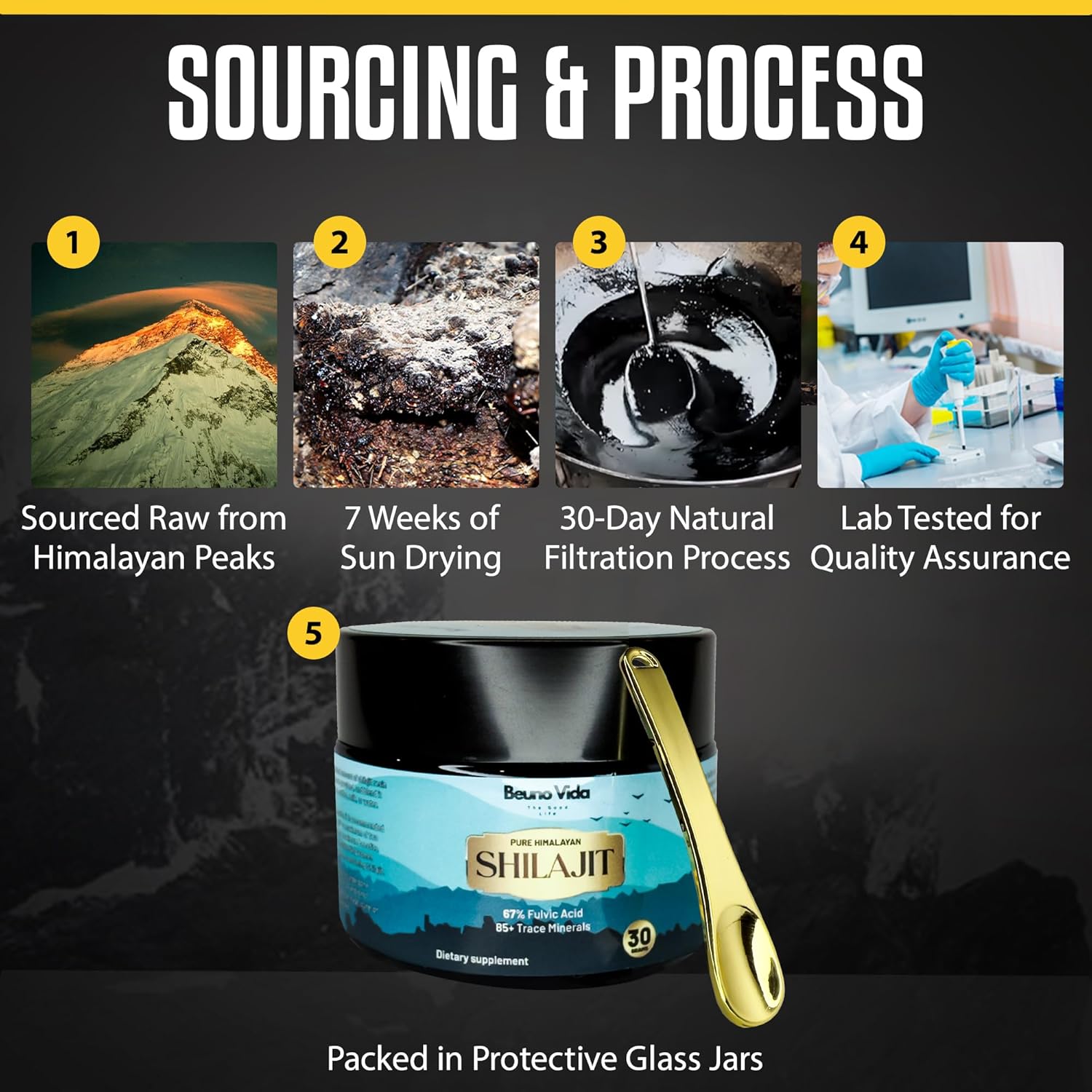 100% Authentic Pure Himalayan Organic Shilajit Resin - Natural Grade-A Supplement for Energy & Immune Support - 30g - Men & Women - Fulvic Acid & Trace Minerals - Lab Tested