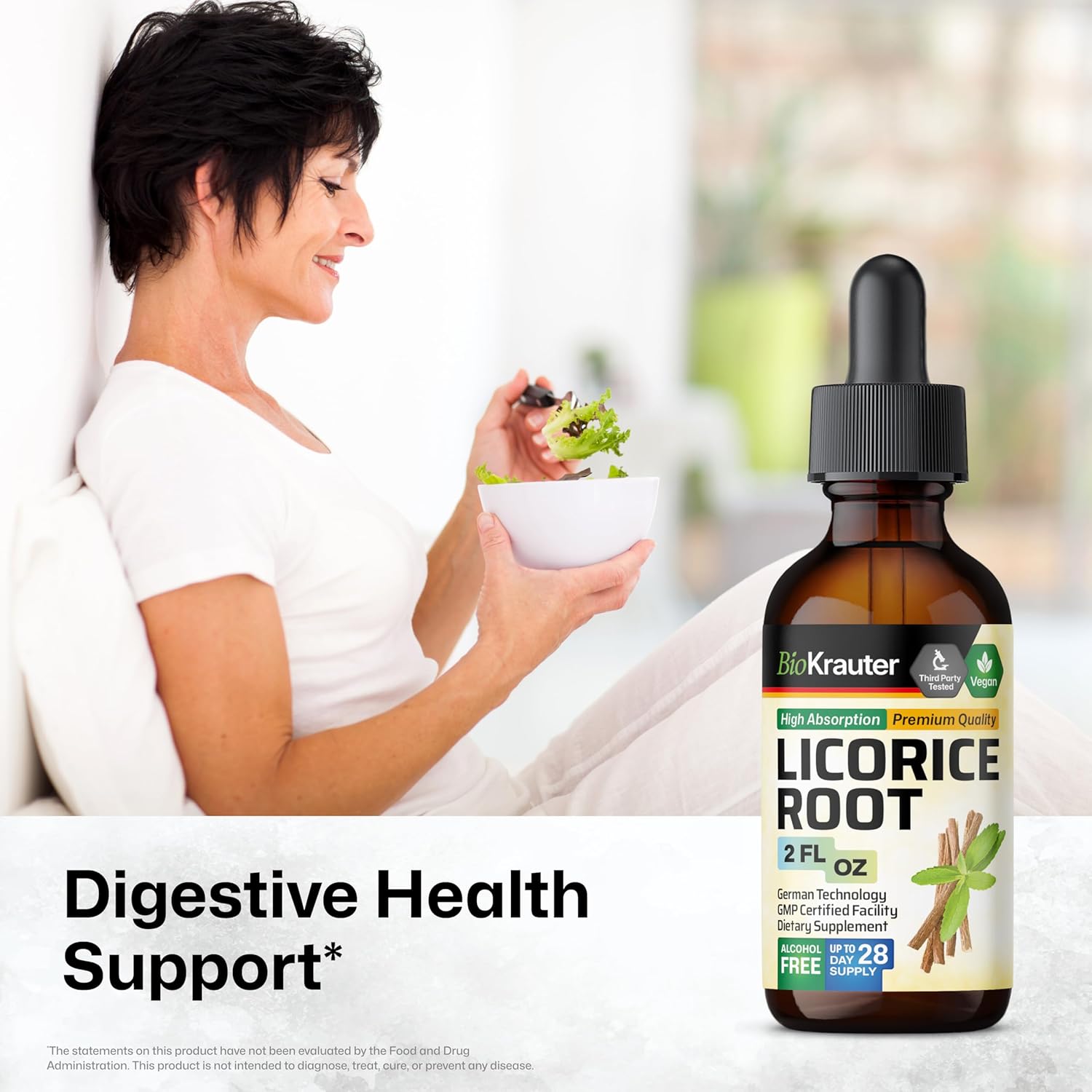 100 Capsules of BIO KRAUTER Inulin with 2 Fl. Oz. Licorice Root Tincture - Digestive Health Supplement