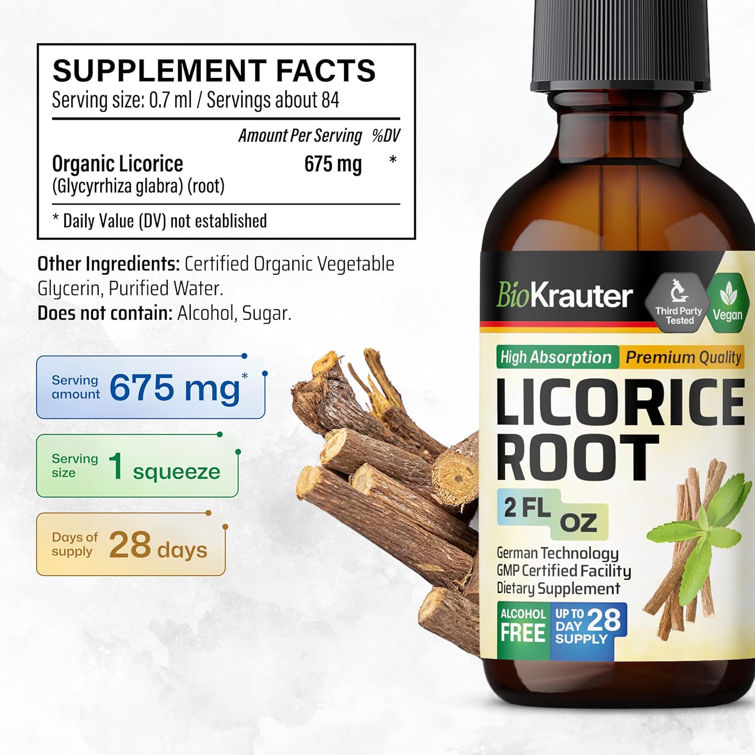 100 Capsules of BIO KRAUTER Inulin with 2 Fl. Oz. Licorice Root Tincture - Digestive Health Supplement