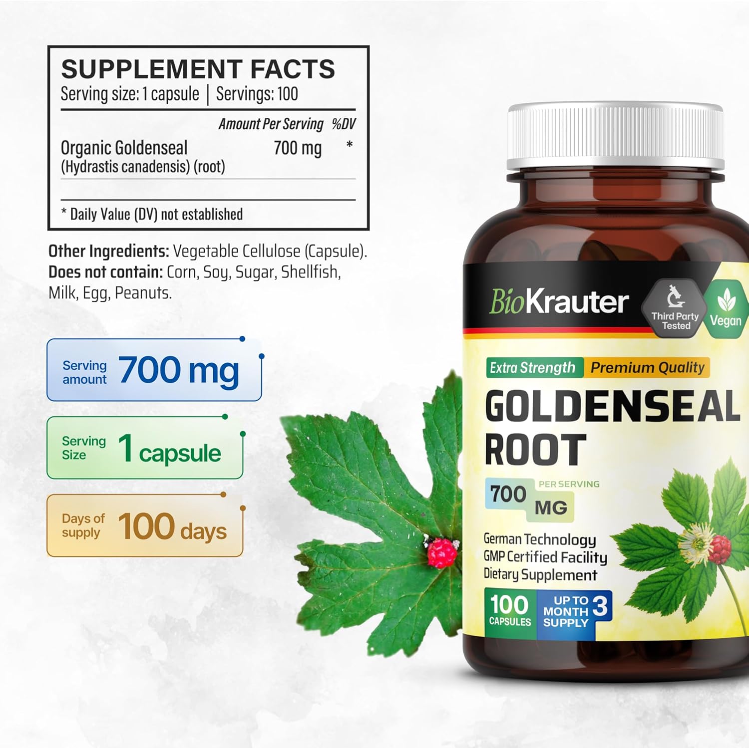100 Capsules of BIO KRAUTER Resveratrol and Goldenseal Supplement Pack