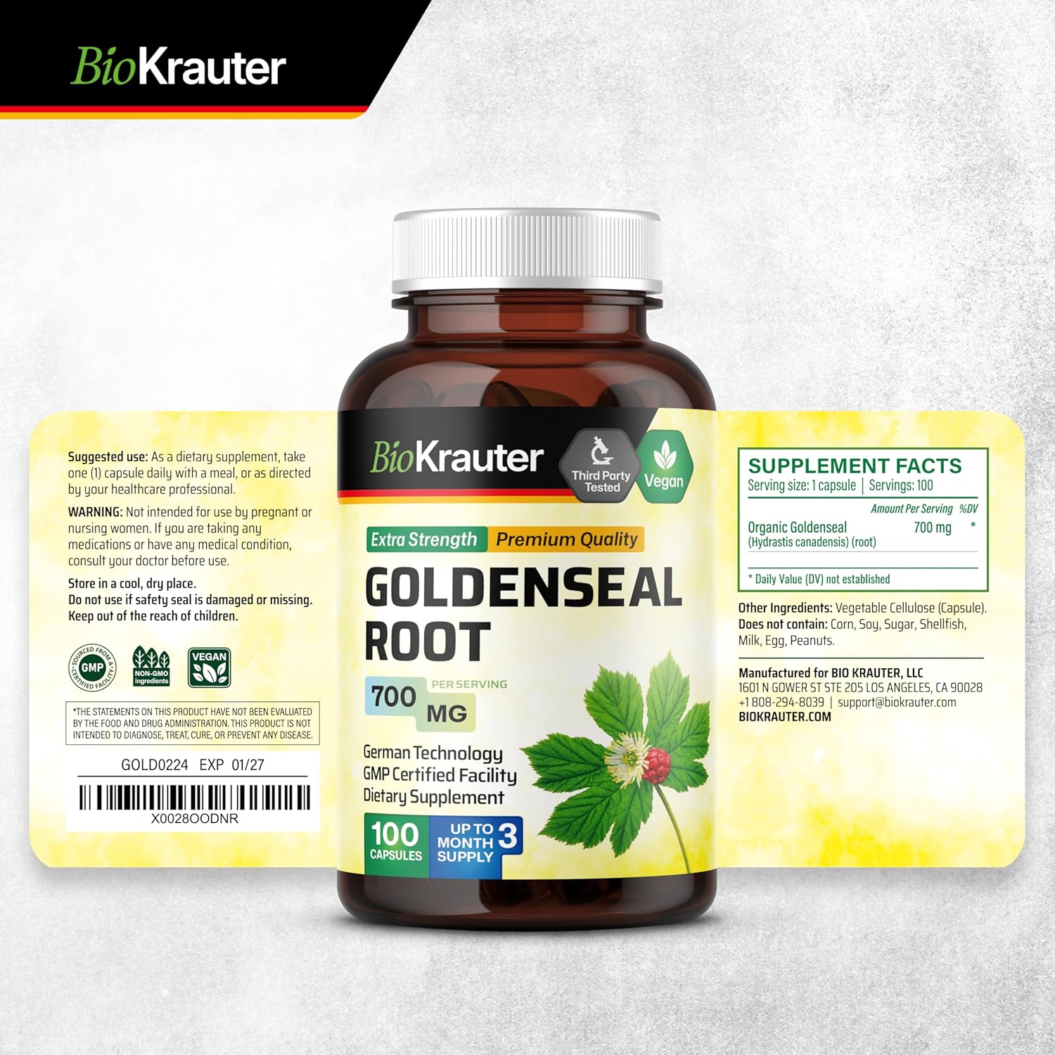 100 Capsules of BIO KRAUTER Resveratrol and Goldenseal Supplement Pack