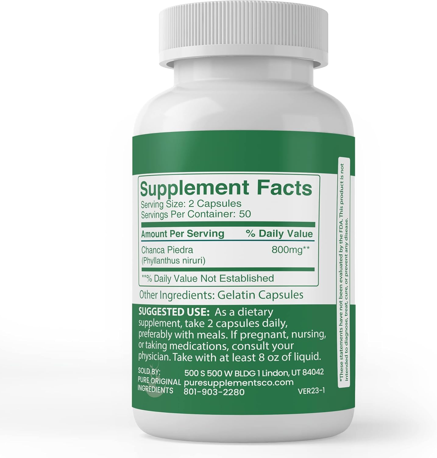 100 Capsules of Chanca Piedra with Pure Original Ingredients - Lab Verified, No Additives or Fillers Included