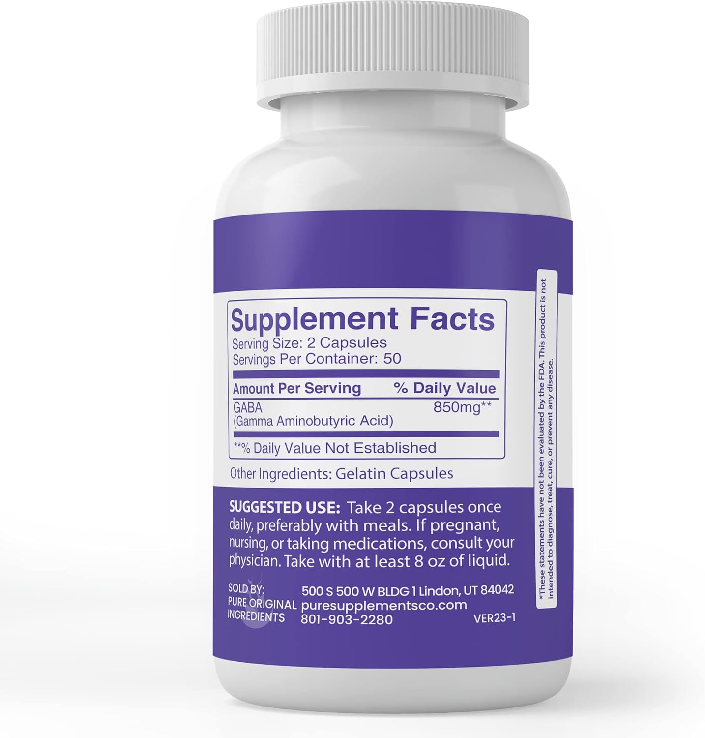 100 Capsules of GABA with Pure Original Ingredients - Lab Verified, No Additives or Fillers