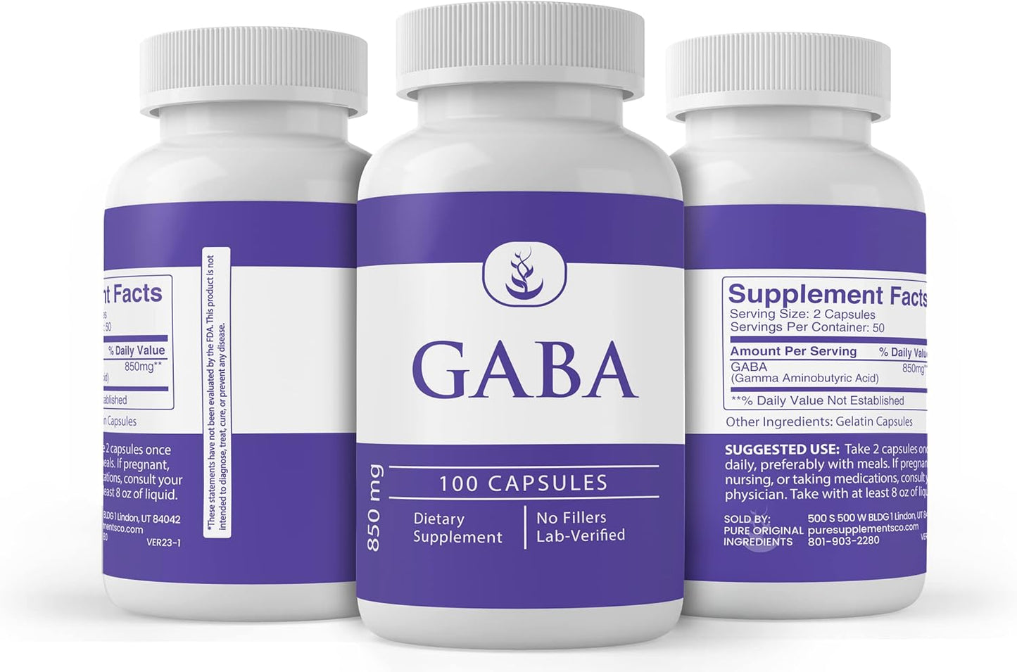 100 Capsules of GABA with Pure Original Ingredients - Lab Verified, No Additives or Fillers