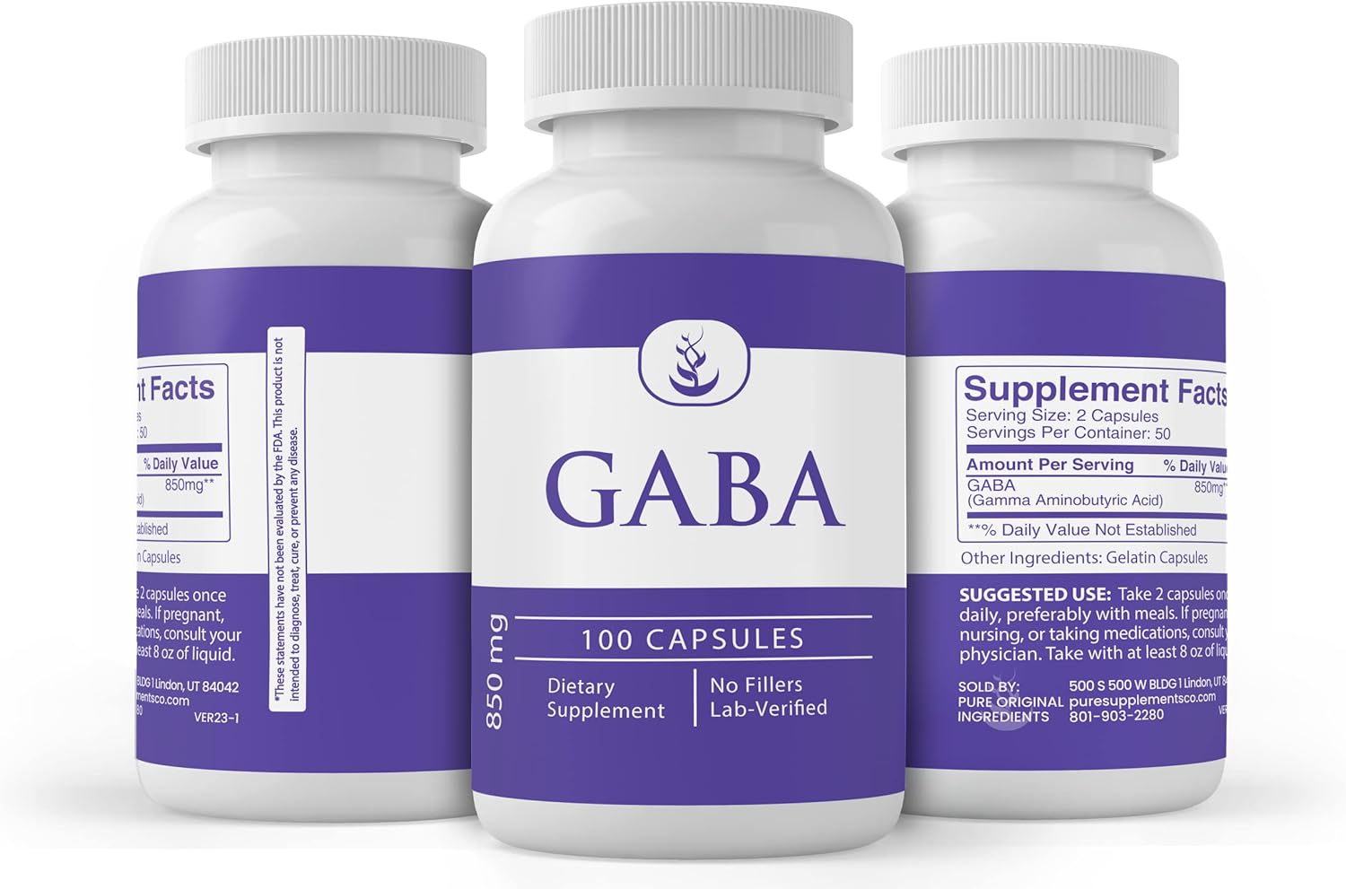 100 Capsules of GABA with Pure Original Ingredients - Lab Verified, No Additives or Fillers