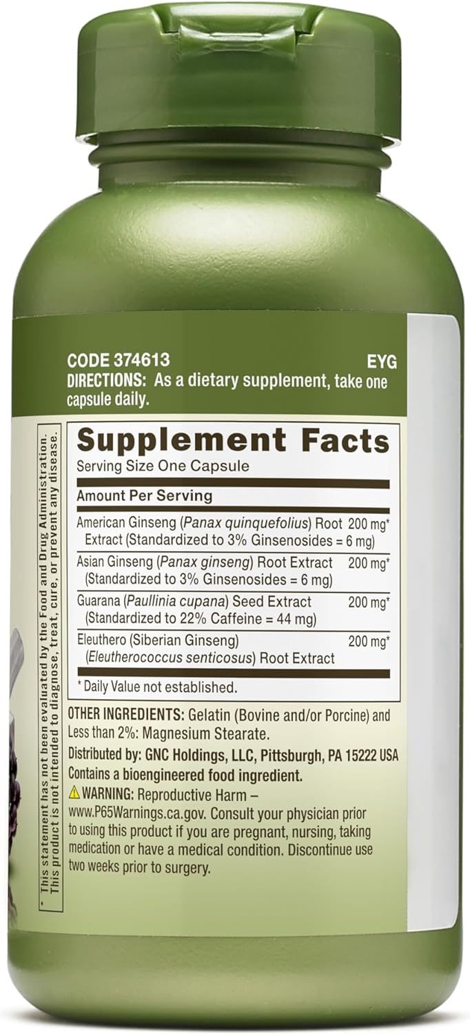 100 Capsules of GNC Herbal Plus Triple Ginsa Rush for Enhanced Vitality and Energy Boost