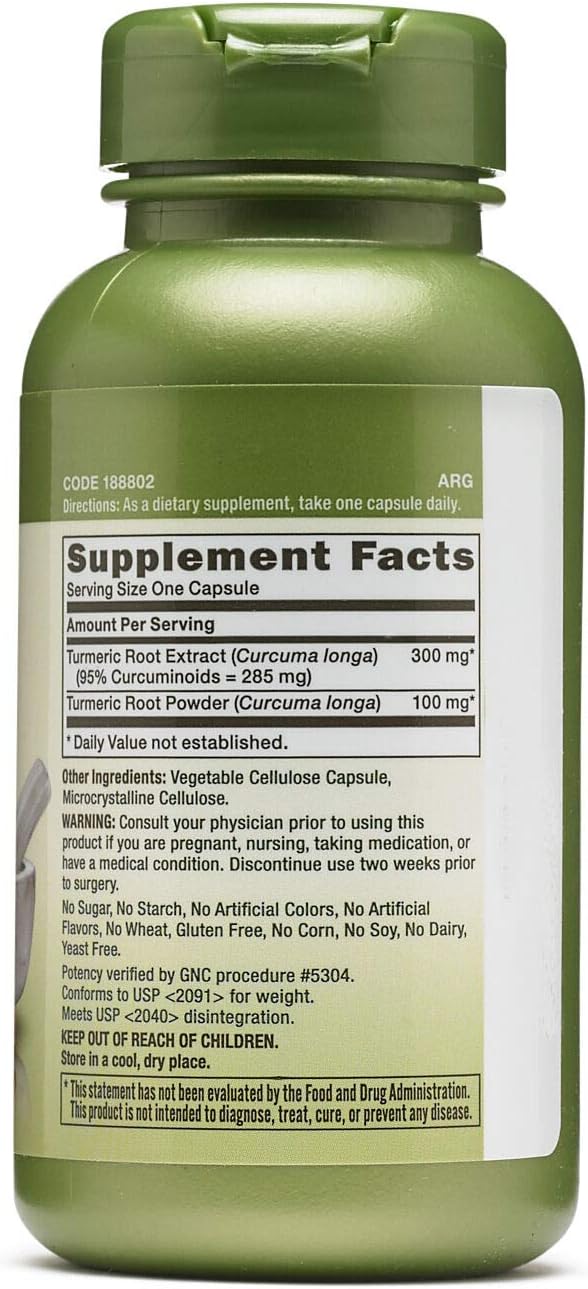 100 Capsules of GNC Herbal Plus Turmeric Complex - Potent Ayurvedic Antioxidant Blend