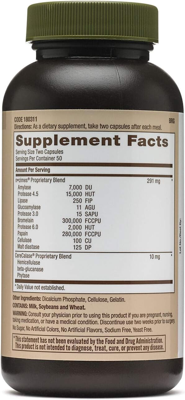 100 Capsules of GNC Natural Brand Super Digestive Enzymes for Promoting Protein, Carbohydrate, and Fat Digestion