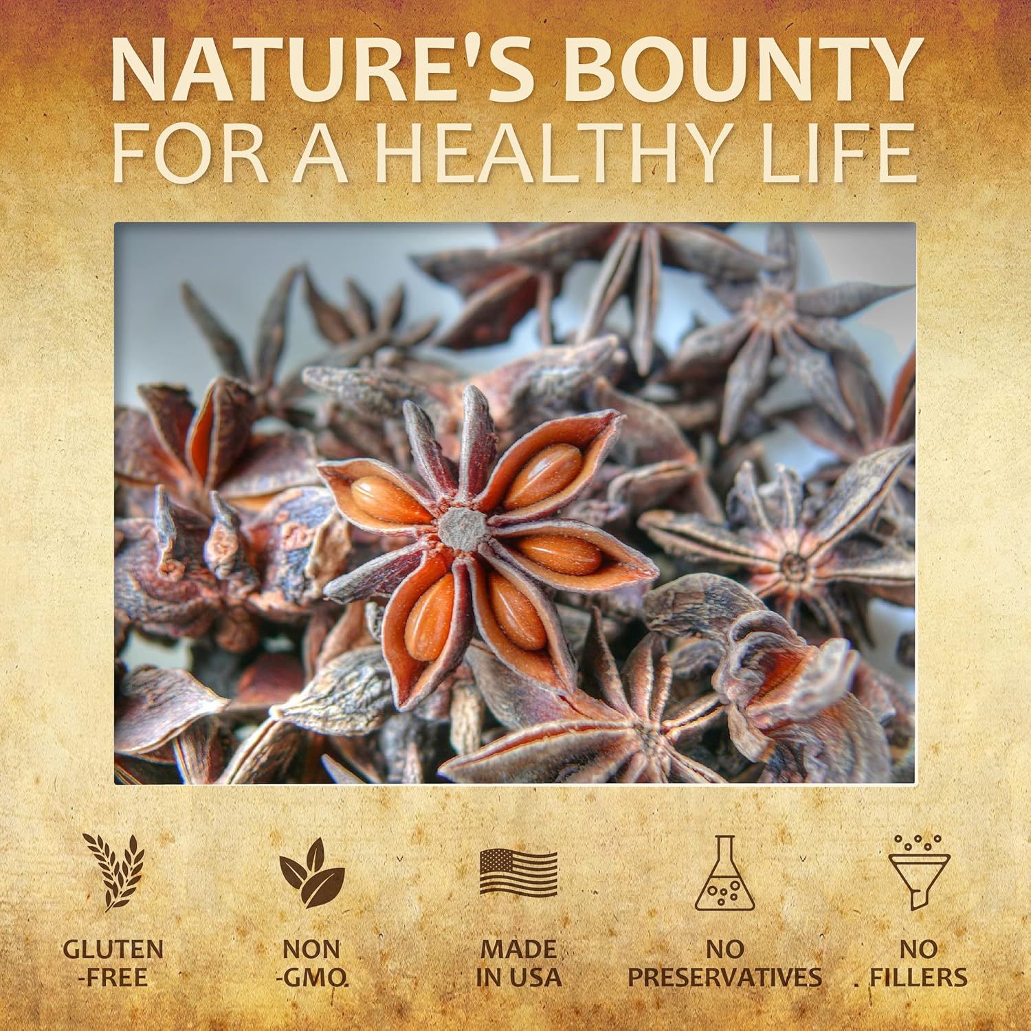 100 Capsules of Herbalicious Star Anise Dietary Supplement for Immune Strength and Antioxidant Richness - Natural 1000mg Formula for Men and Women with No Fillers or Preservatives
