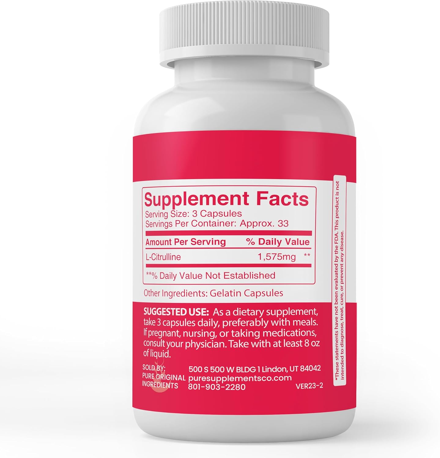 100 Capsules of L-Citrulline with Pure Original Ingredients, Lab Verified - No Additives or Fillers