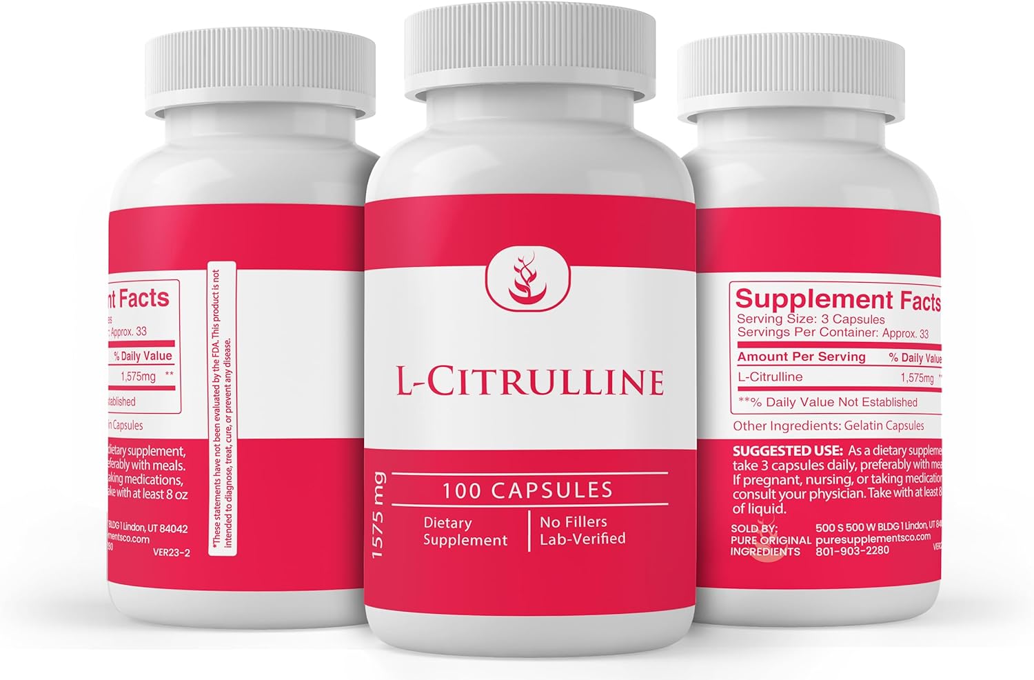 100 Capsules of L-Citrulline with Pure Original Ingredients, Lab Verified - No Additives or Fillers