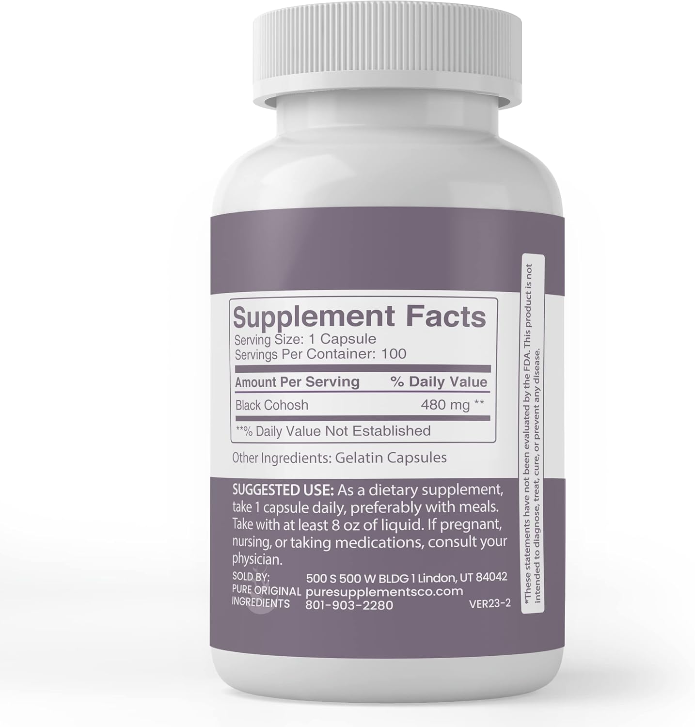 100 Capsules of Lab Verified Black Cohosh Root with Pure Original Ingredients - No Additives or Fillers