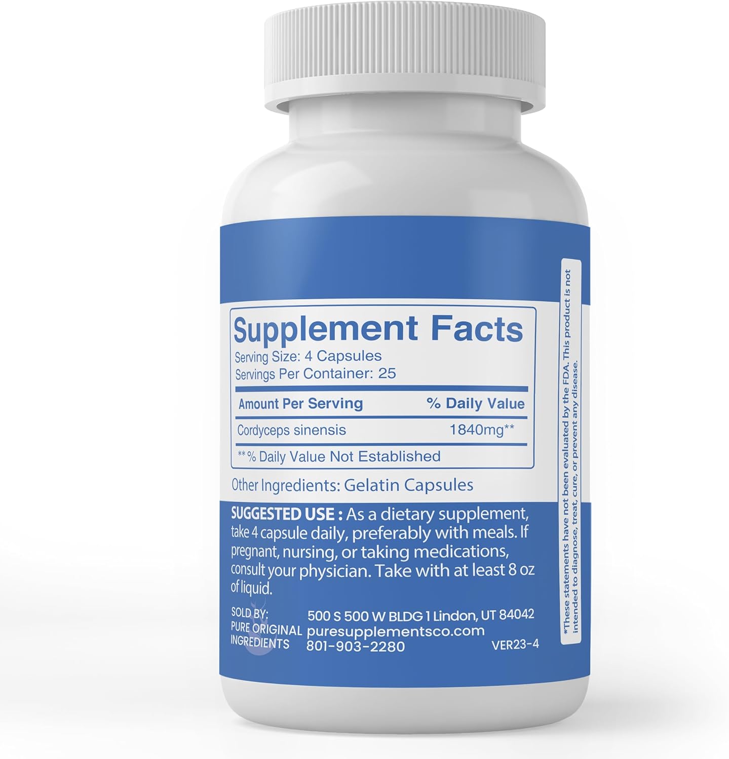 100 Capsules of Lab Verified Cordyceps with Pure Original Ingredients, No Additives or Fillers