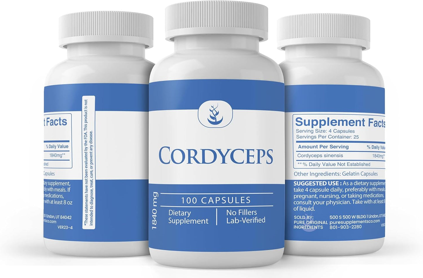 100 Capsules of Lab Verified Cordyceps with Pure Original Ingredients, No Additives or Fillers